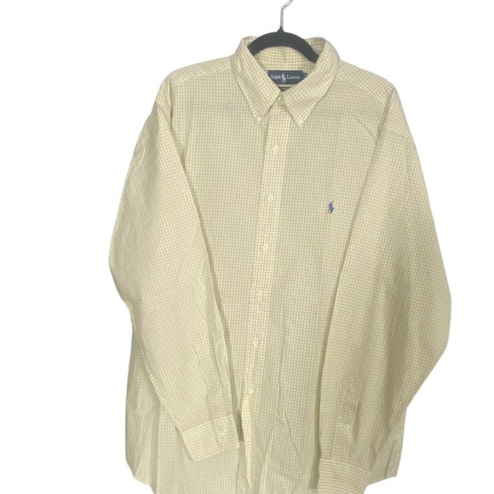 Ralph Lauren Yarmouth Mens Yellow Blue Check Button Down Shirt L 34/35 Cotton